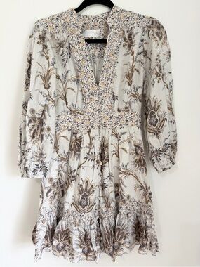 Zimmermann Ecru Linen Mini Dress V-Neck size 1 medium